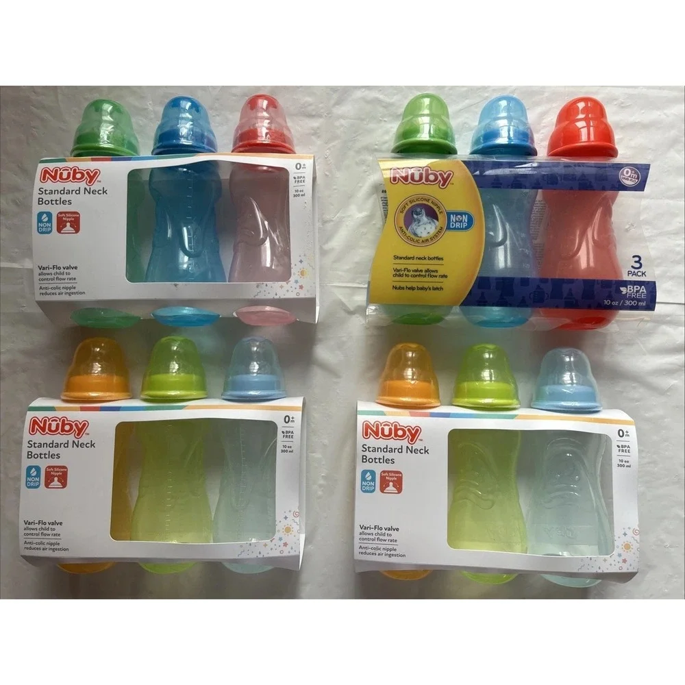 Nuby Standard Neck 10oz Non Drip Baby‎ Bottles. 3 In Pack.